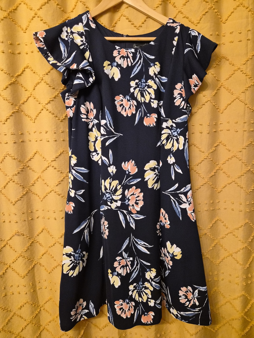 Jessica Howard Navy Floral Mini Dress with Peach and Yellow Blooms